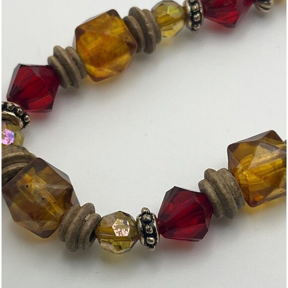 Vintage Beaded Necklace Wood and Plastic Faceted Beads Retro Red Orange - Picture 2 of 7